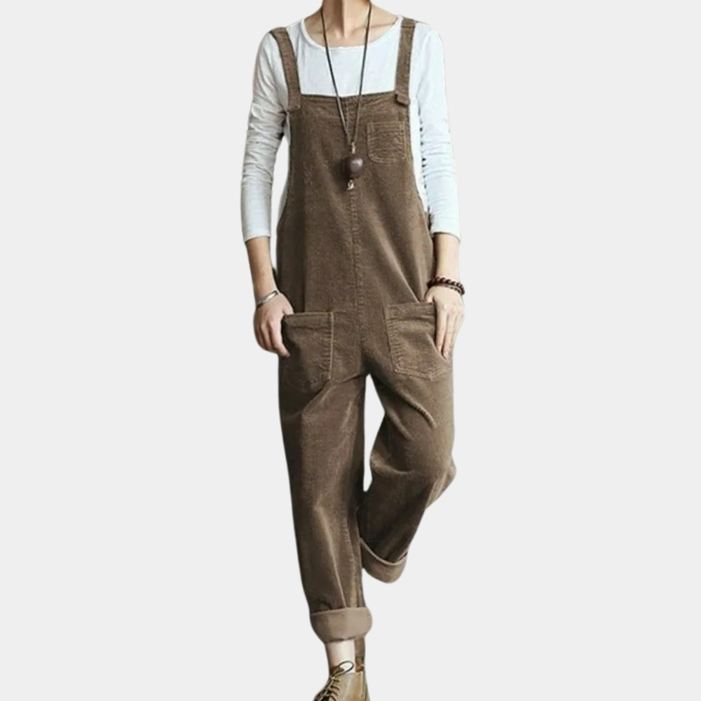 Kvinders Jumpsuit i Fløjl med Løs Pasform