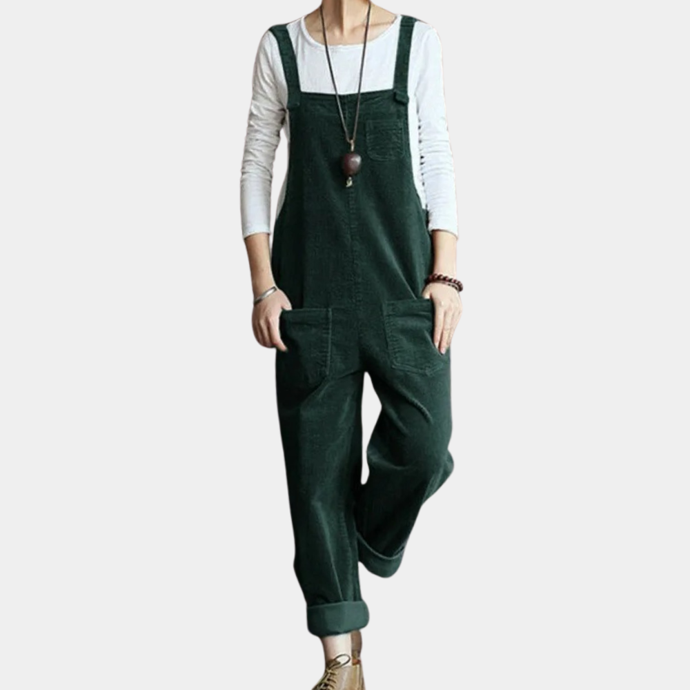 Kvinders Jumpsuit i Fløjl med Løs Pasform