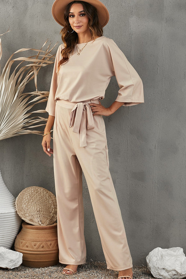 Kvinders Jumpsuit med Brede Ben og Tre-Kvart Ærmer
