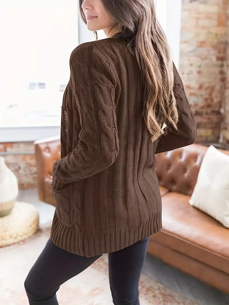 Kvinders Kabelstrikket Trøje Afslappet Stil Long Sleeve