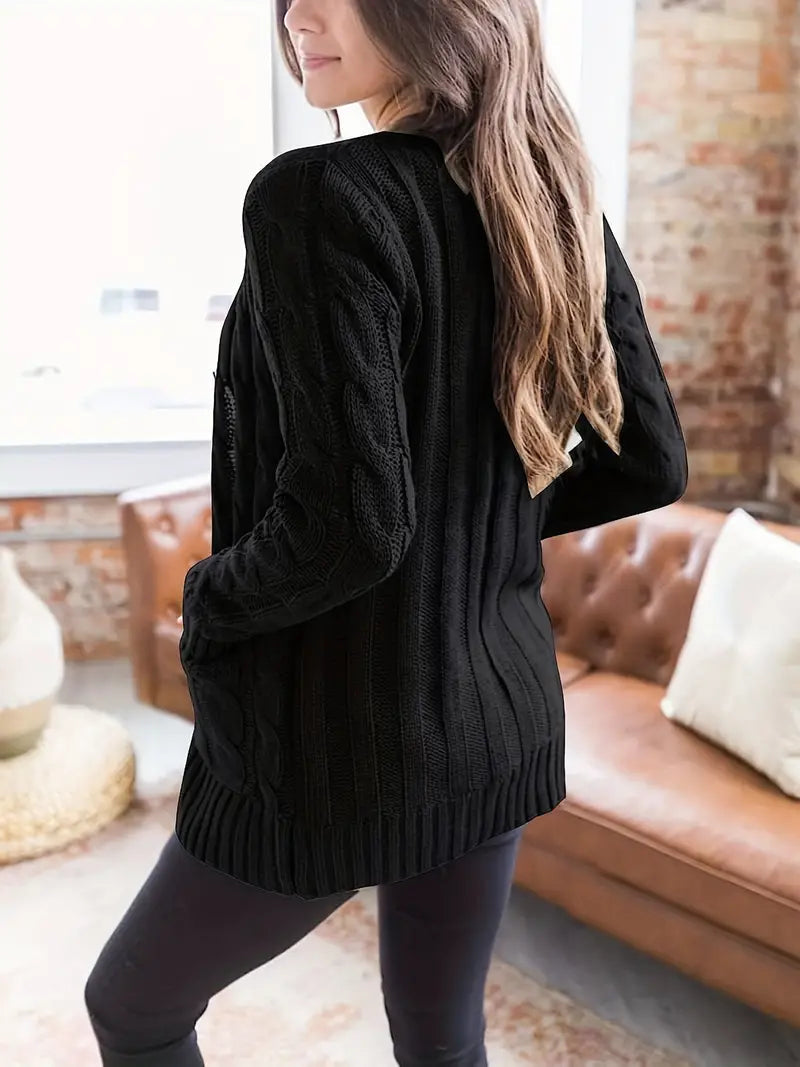 Kvinders Kabelstrikket Trøje Afslappet Stil Long Sleeve
