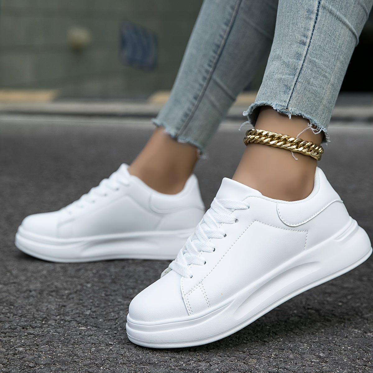 Kvinders Lædersneakers Minimalistisk Casual Sko