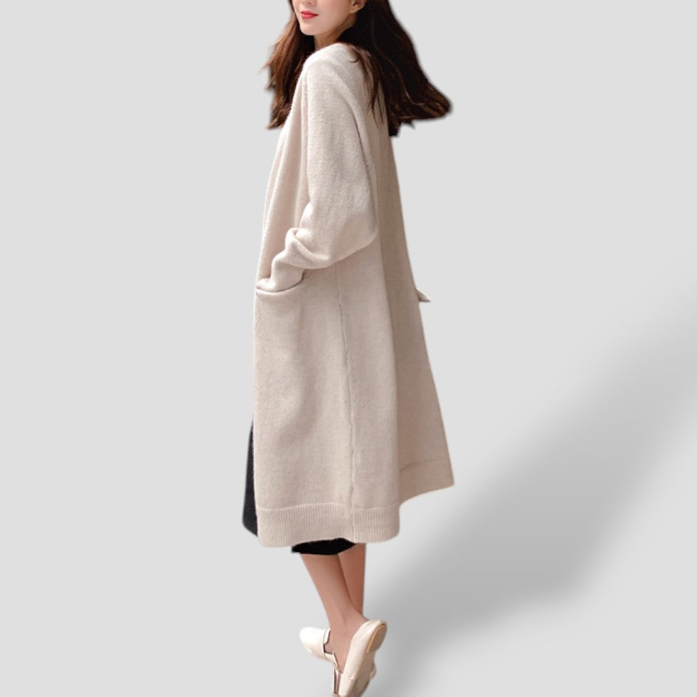 Kvinders Lang Cardigan med Åben Front