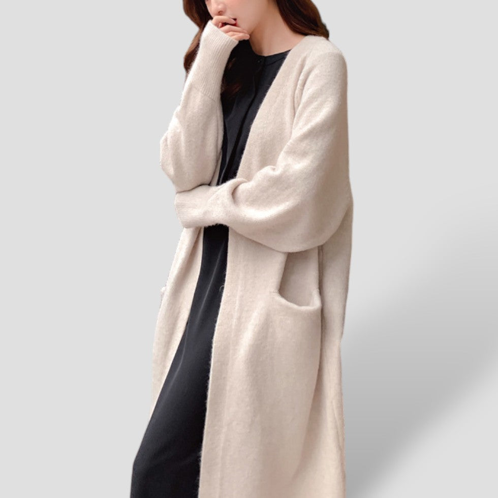 Kvinders Lang Cardigan med Åben Front
