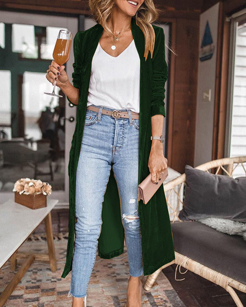 Kvinders Lang Duster Cardigan i Fløjl
