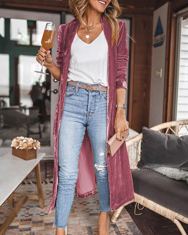 Kvinders Lang Duster Cardigan i Fløjl