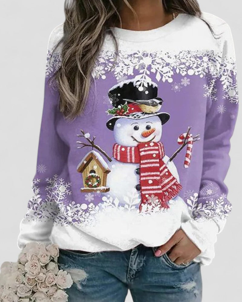 Kvinders Langærmet Sweatshirt Med Snemand Print