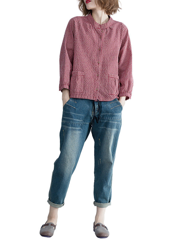 Kvinders Langærmet Tunika Plaid Design Moderne