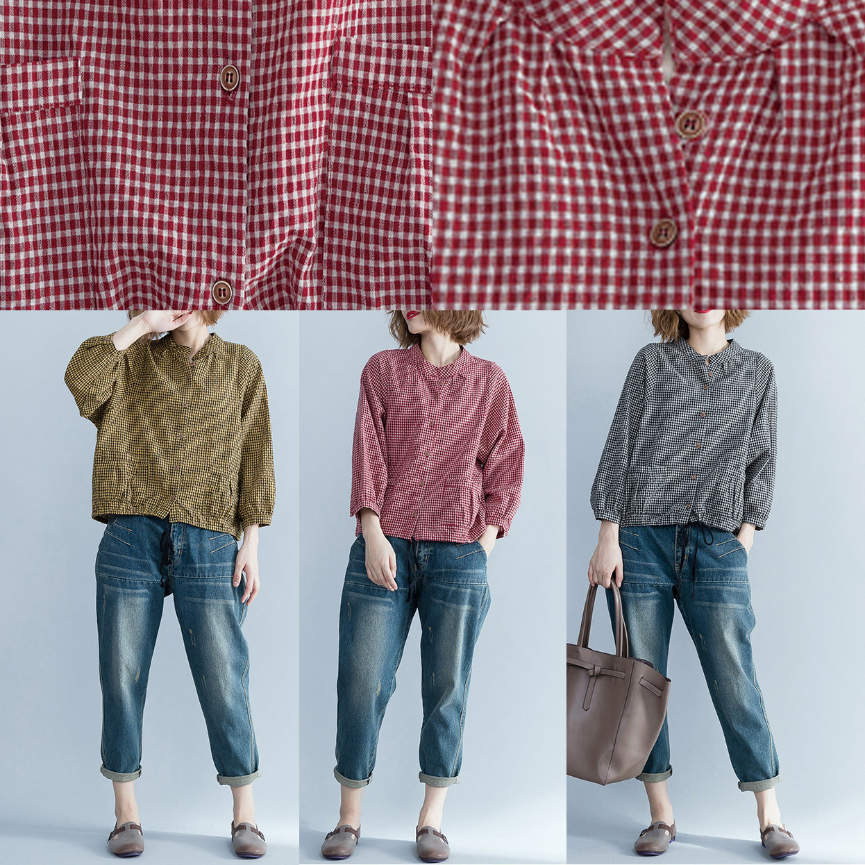 Kvinders Langærmet Tunika Plaid Design Moderne