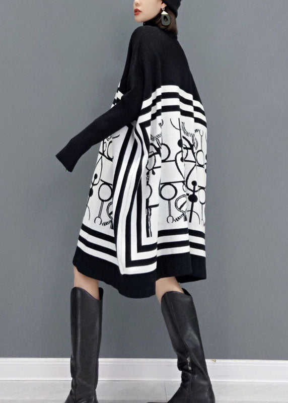 Kvinders Lange Kjole med Turtle Neck og Print