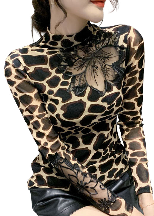 Kvinders Leopardprint Bluse med Udsnit