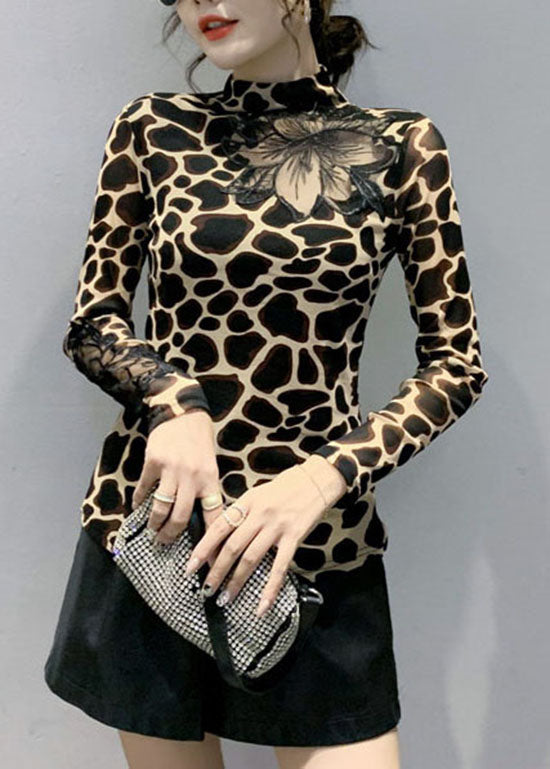 Kvinders Leopardprint Bluse med Udsnit