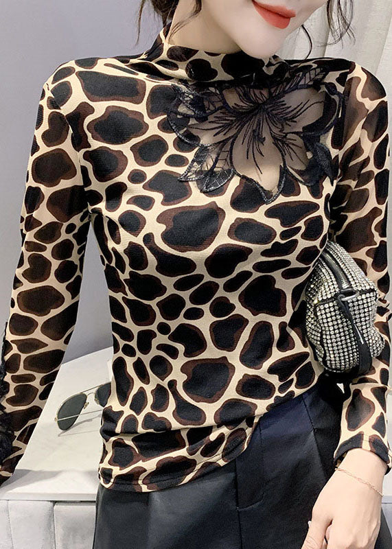 Kvinders Leopardprint Bluse med Udsnit