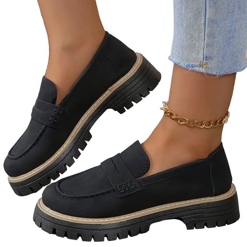 Kvinders Loafers i Suede med Chunky Sål