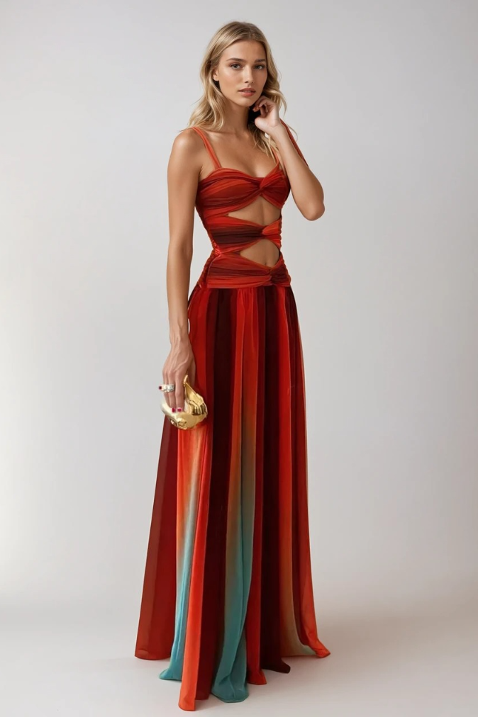 Kvinders Maxi Kjole Draperet i Ombre Design