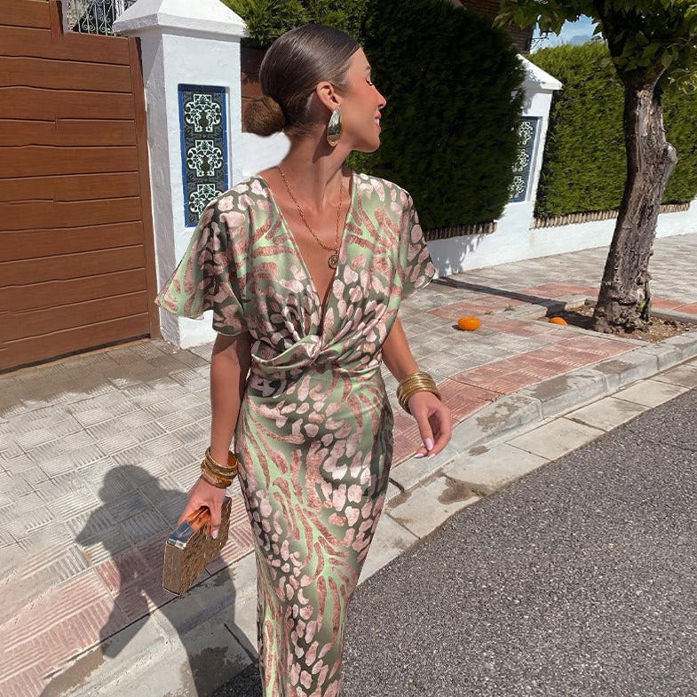 Kvinders Maxi Kjole Elegant Blomsterdesign Lange Ærmer Blødt Stof