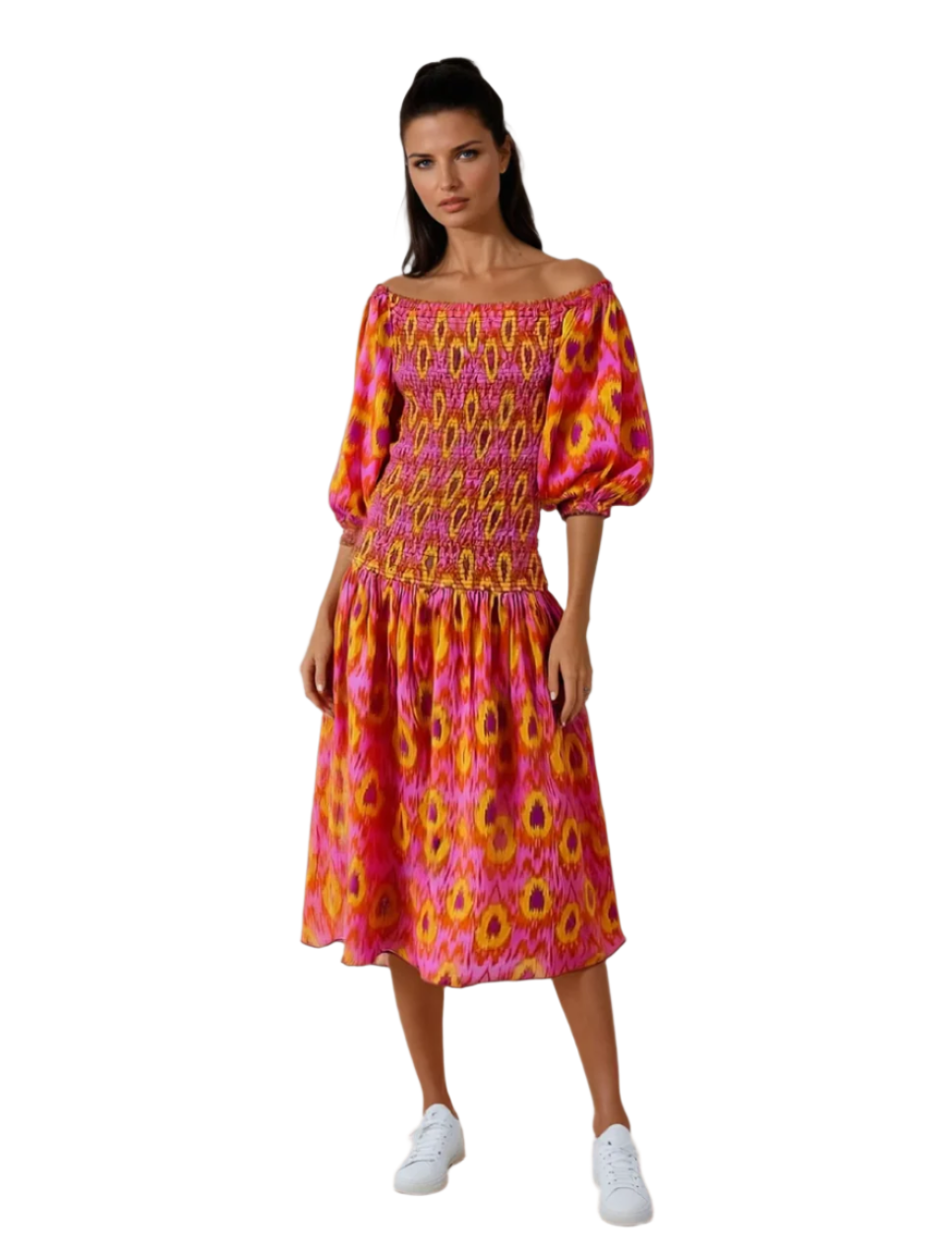 Kvinders Maxi Kjole Med Smocked Bodice Og Puffærmer