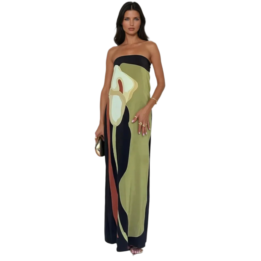 Kvinders Maxi Kjole Strapless Abstrakt Print