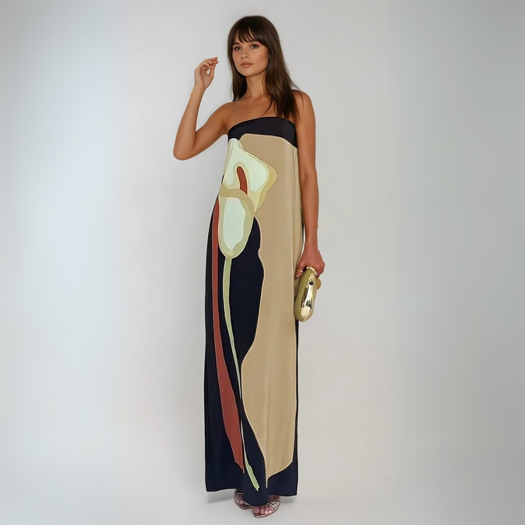 Kvinders Maxi Kjole Strapless Abstrakt Print