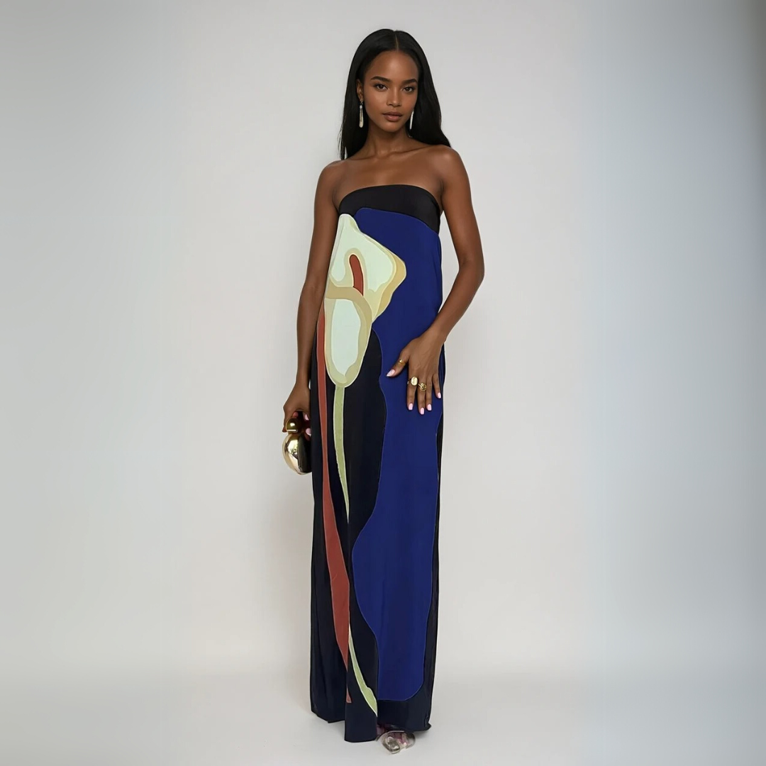 Kvinders Maxi Kjole Strapless Abstrakt Print