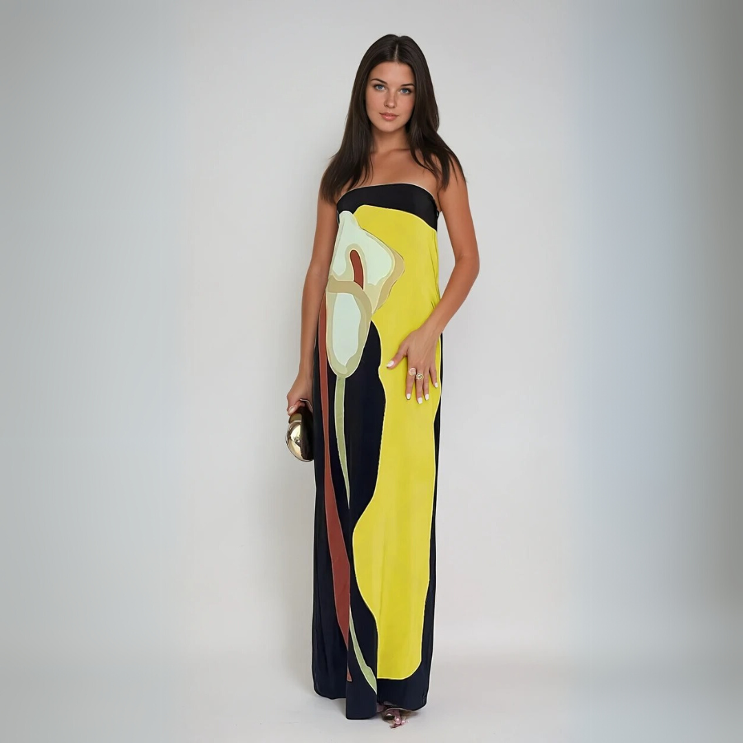Kvinders Maxi Kjole Strapless Abstrakt Print