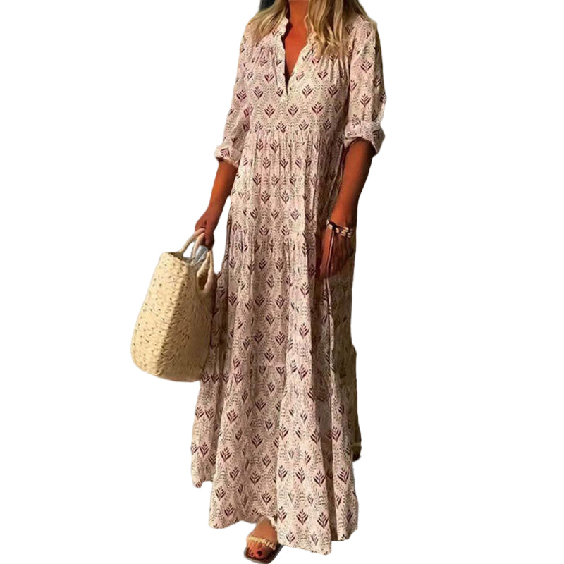 Kvinders Maxi Kjole V-Hals Vintage Print