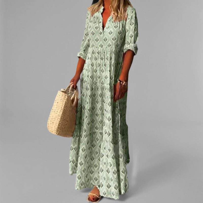 Kvinders Maxi Kjole V-Hals Vintage Print