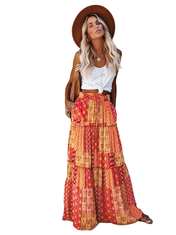 Kvinders Maxi Skirt Bohemian Høj Talje Løs