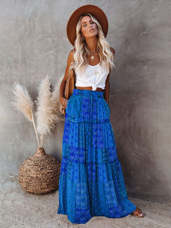 Kvinders Maxi Skirt Bohemian Høj Talje Løs