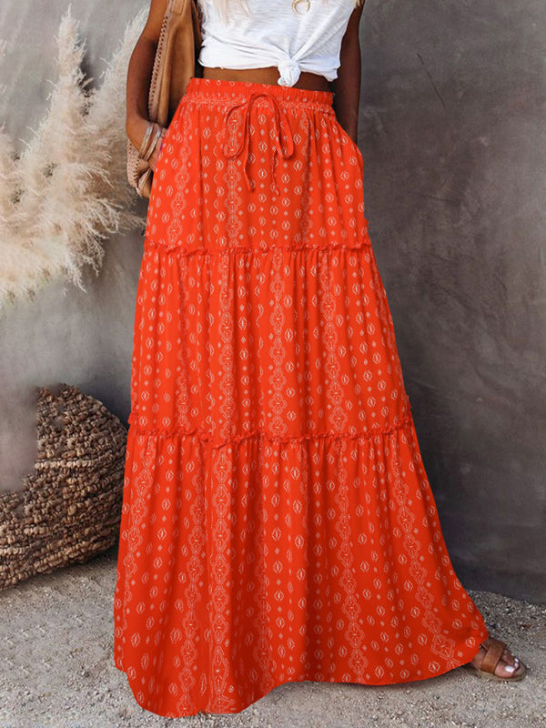 Kvinders Maxi Skirt Bohemian Høj Talje Løs