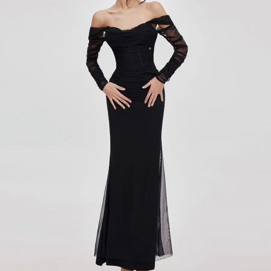 Kvinders Mermaid Kjole Off-Shoulder Mesh Elastisk