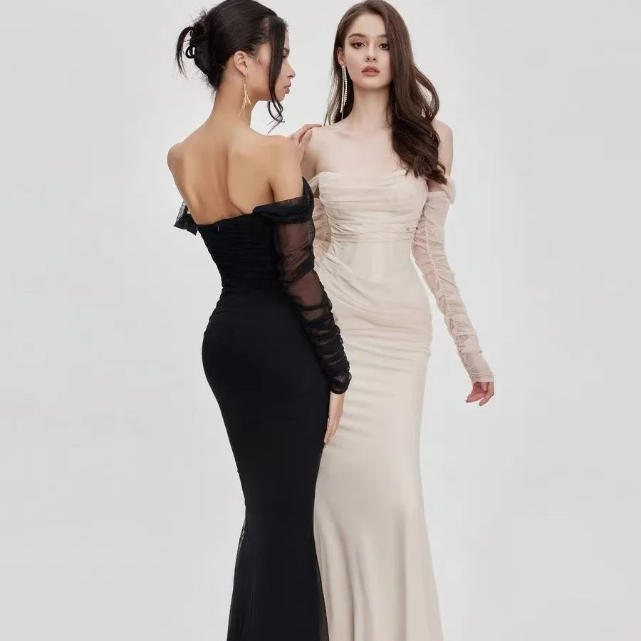 Kvinders Mermaid Kjole Off-Shoulder Mesh Elastisk
