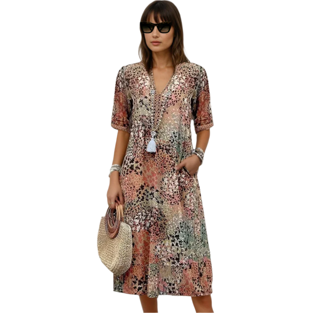 Kvinders Mid-Length Kjole Boho-Chic Design