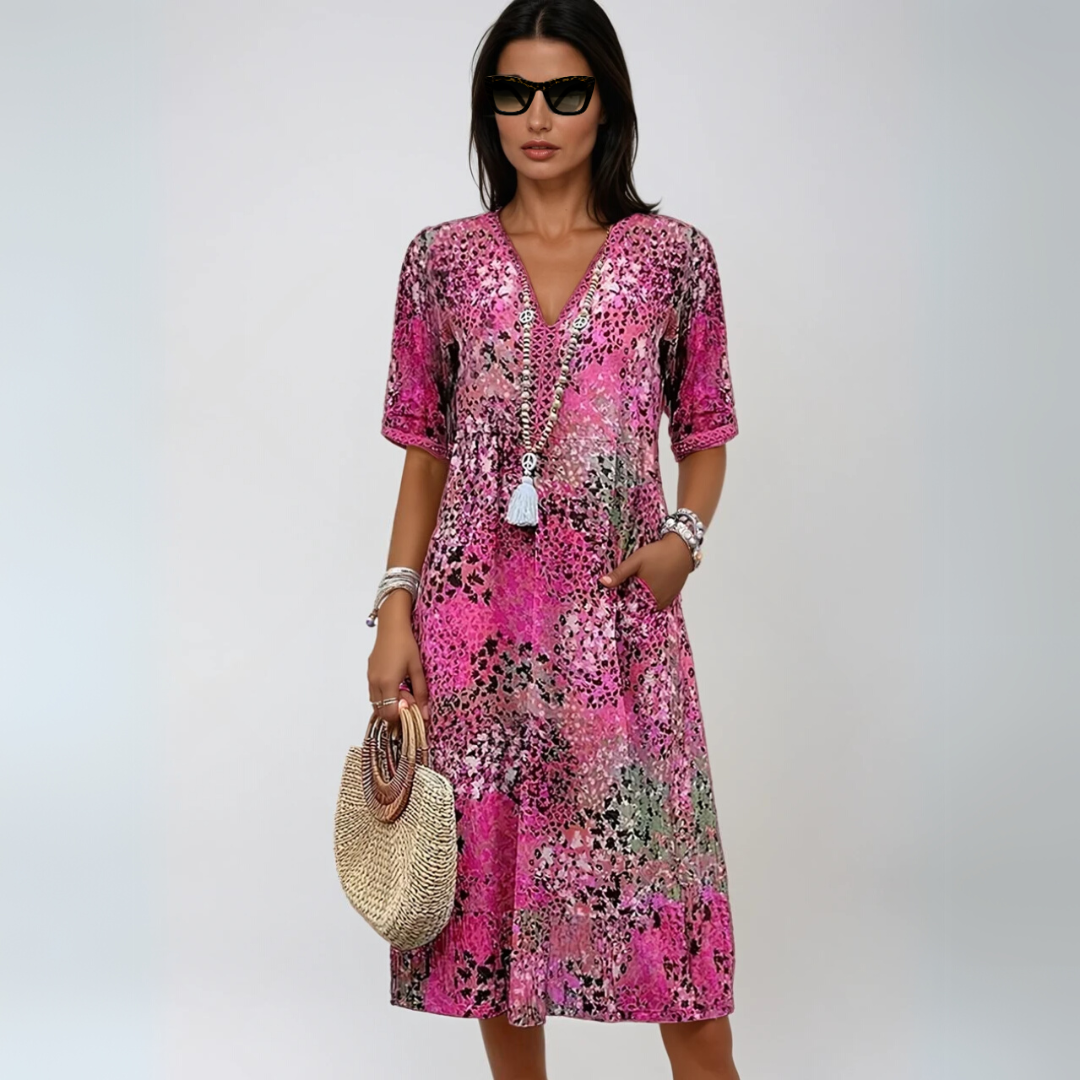 Kvinders Mid-Length Kjole Boho-Chic Design