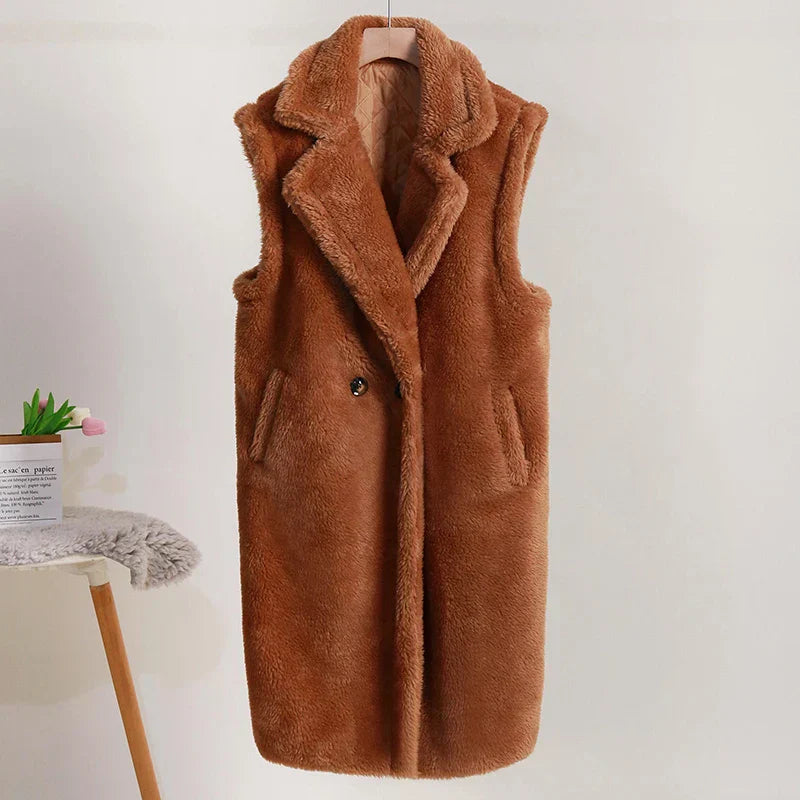 Kvinders Mid-Length Teddy Coat Oversized Pasform