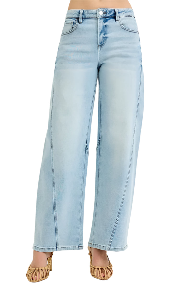 Kvinders Mid Rise Fit Barrel Jeans Stræk Bomuld
