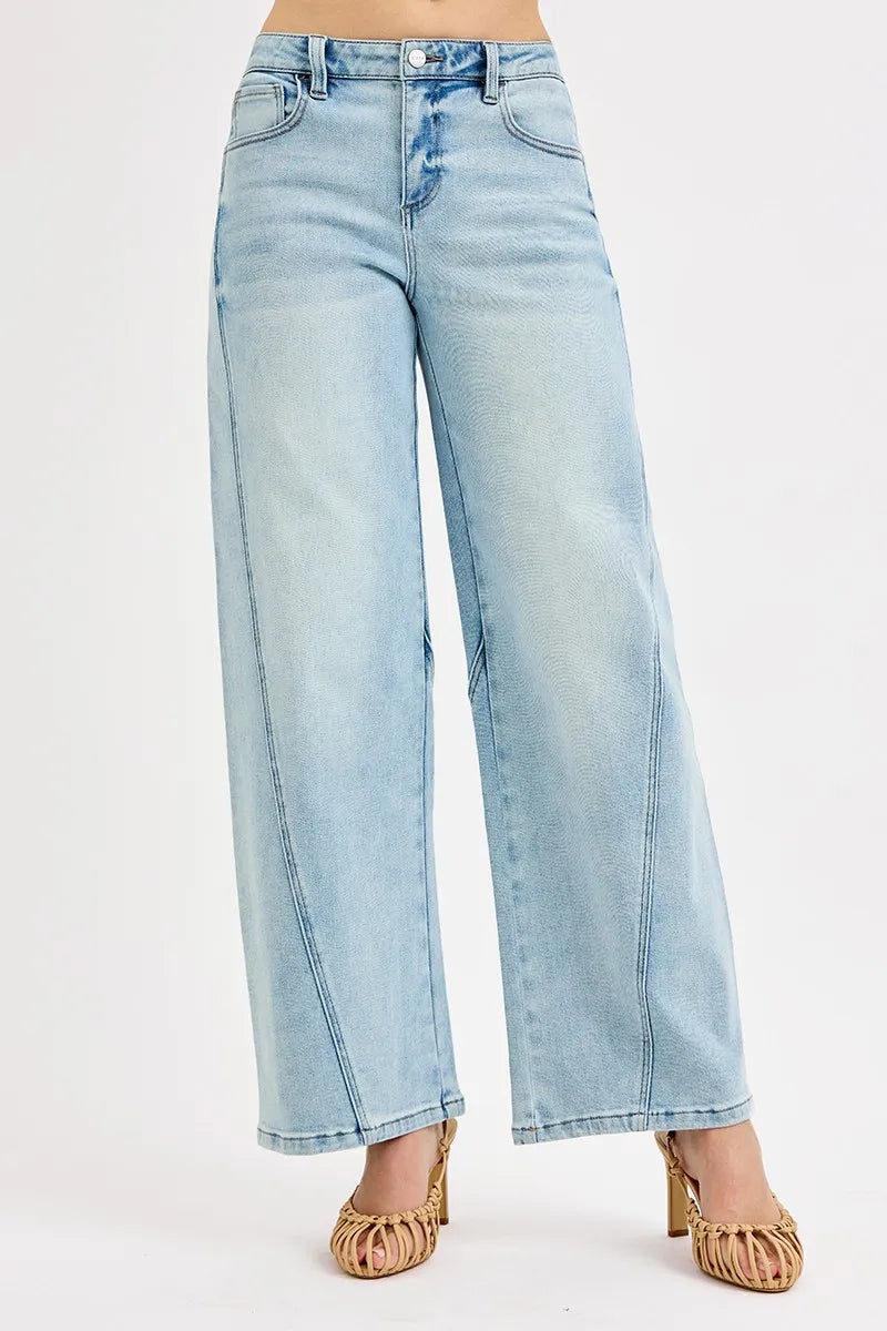 Kvinders Mid Rise Fit Barrel Jeans Stræk Bomuld