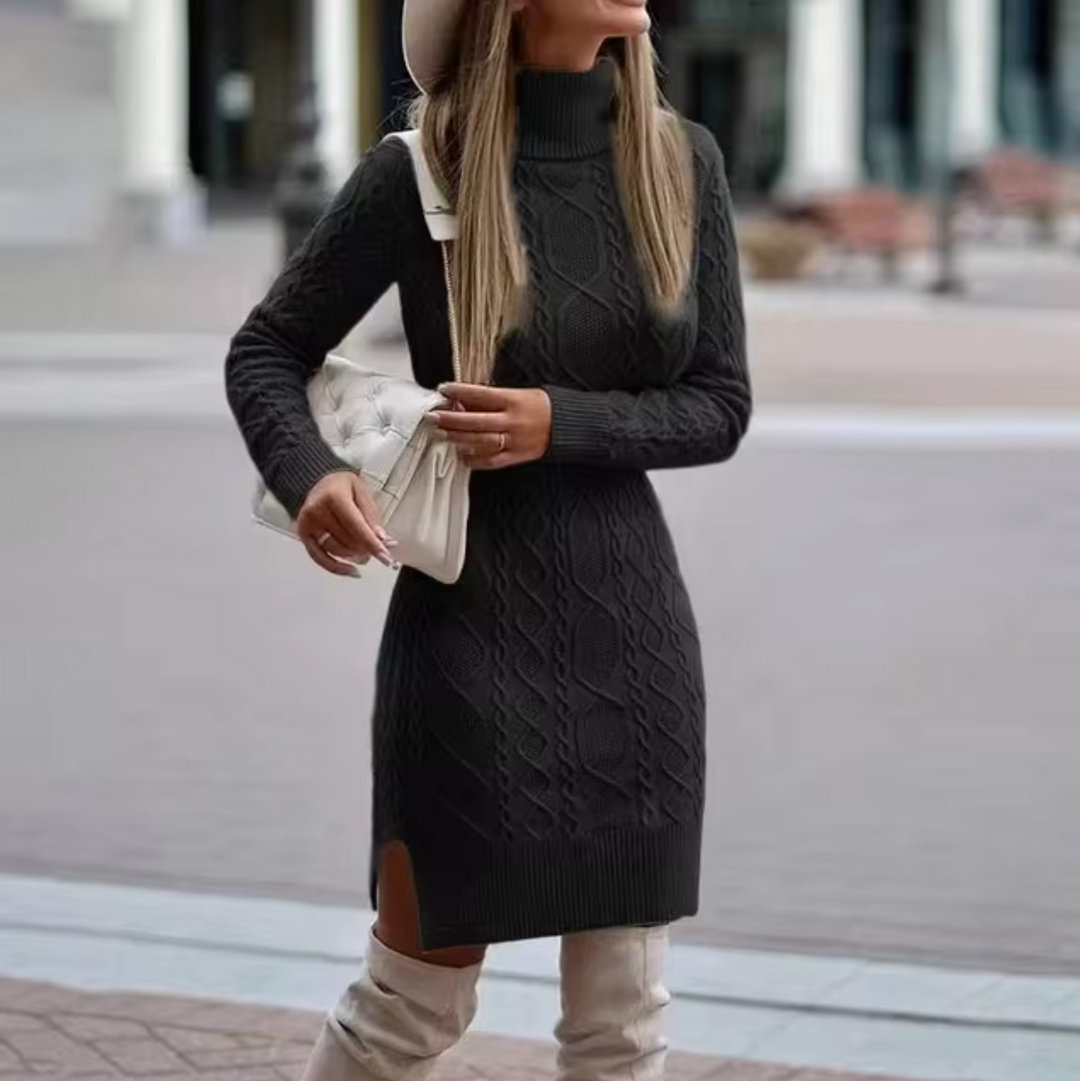 Kvinders Midi Kjole Turtleneck Kabelstrik
