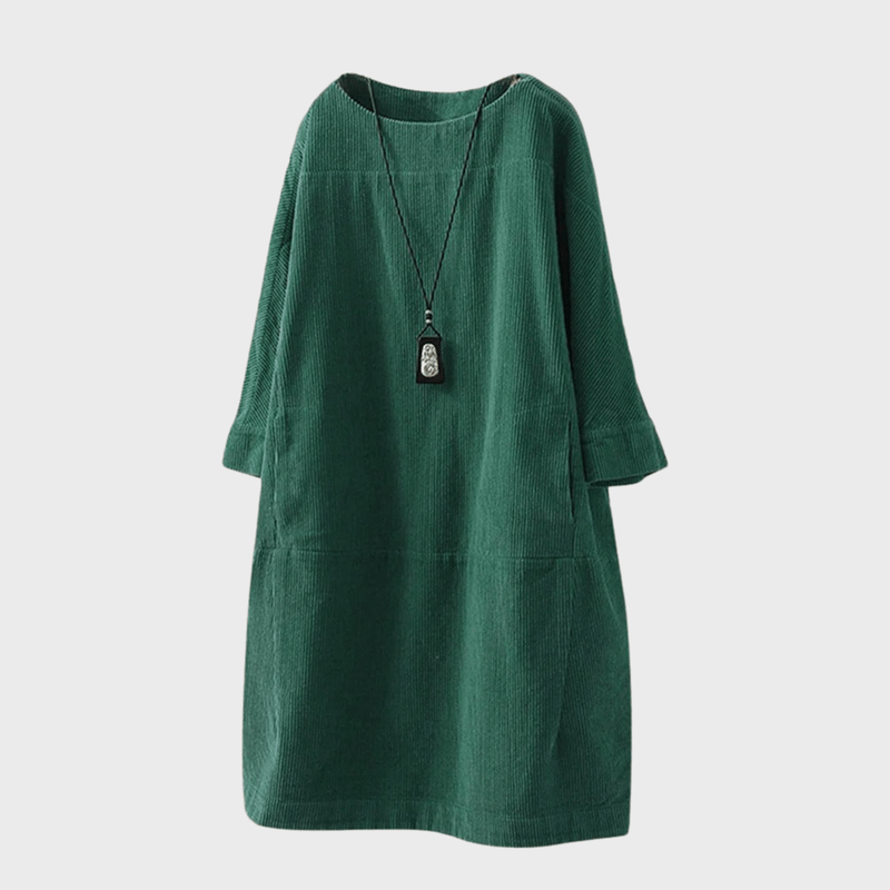 Kvinders Midi Kjole i Velour med Vintage Stil