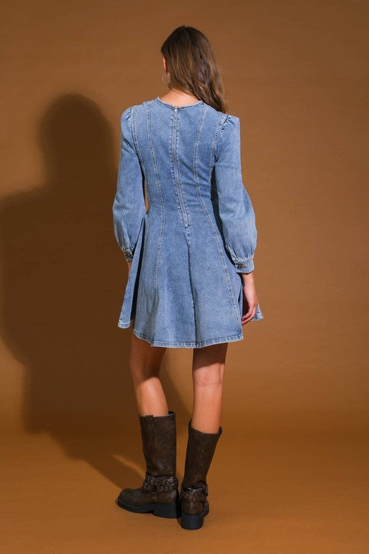 Kvinders Mini Kjole Denim Skater Stil
