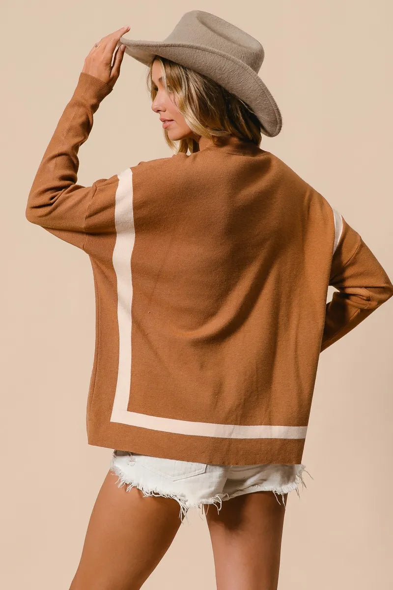 Kvinders Mock Neck Sweater med Leopard Lomme Rayon Nylon