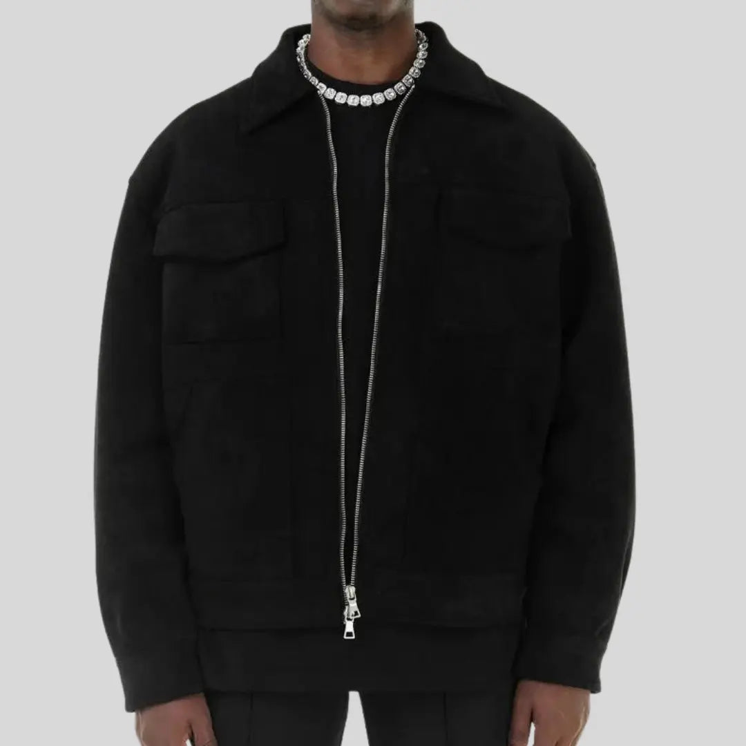 Herre Jakke med Lynlås og Flere Lommer Casual Stil