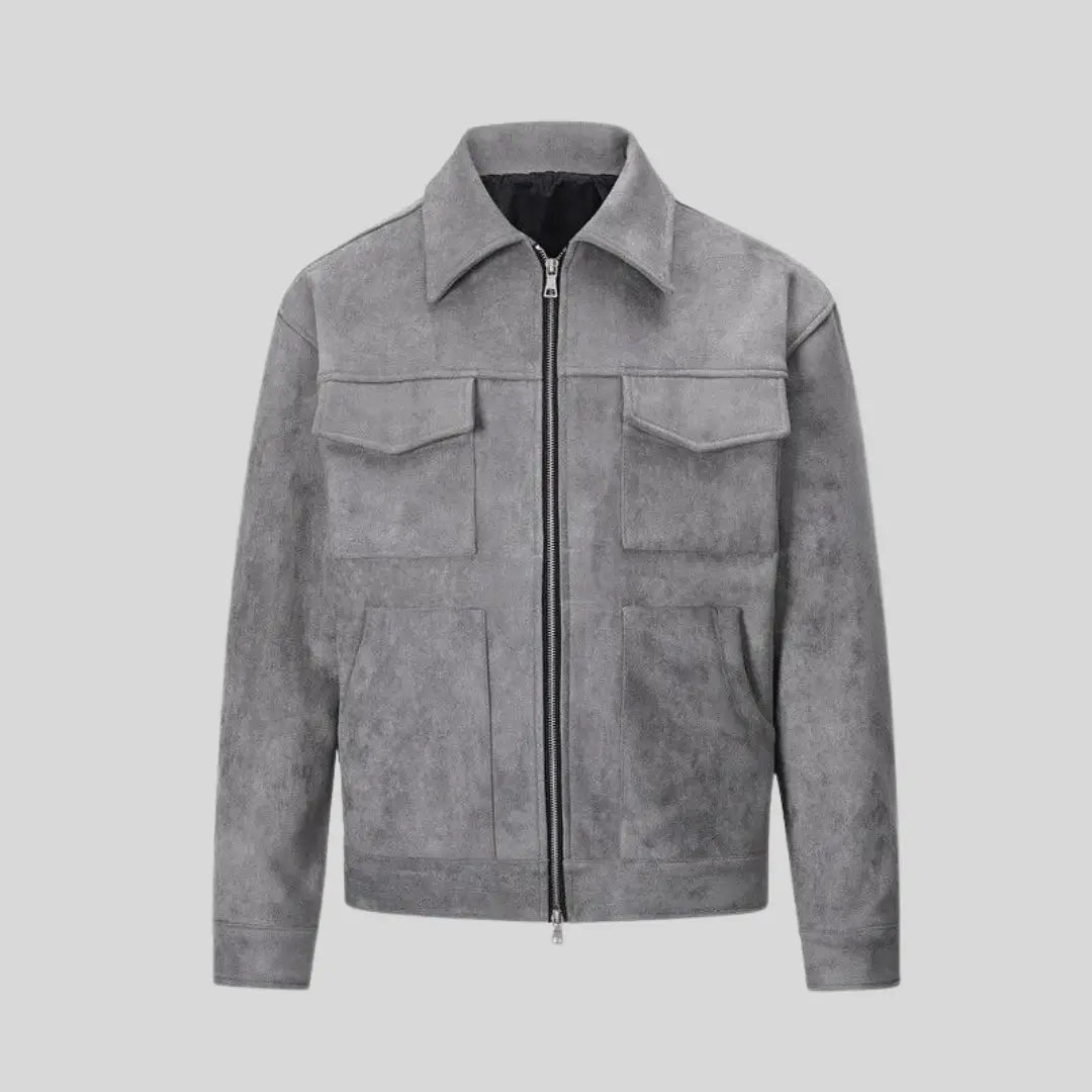 Herre Jakke med Lynlås og Flere Lommer Casual Stil