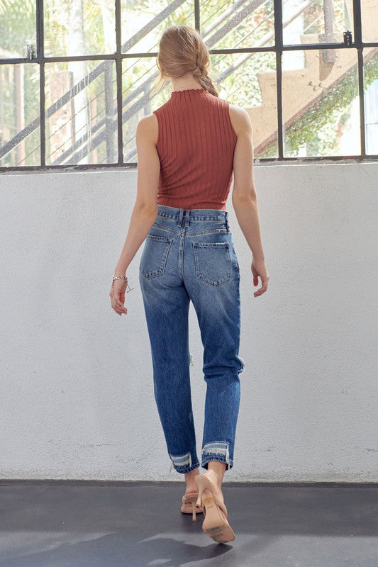Kvinders Mom Fit Jeans Høj Talje Denim