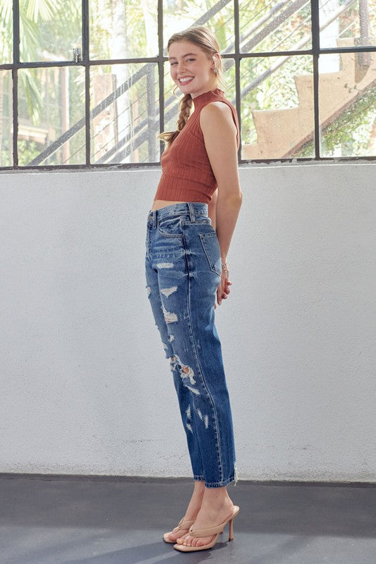 Kvinders Mom Fit Jeans Høj Talje Denim