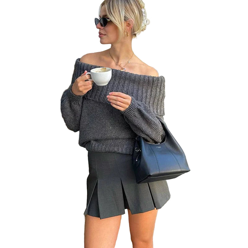 Kvinders Off-skulder Strikket Sweater Trendy