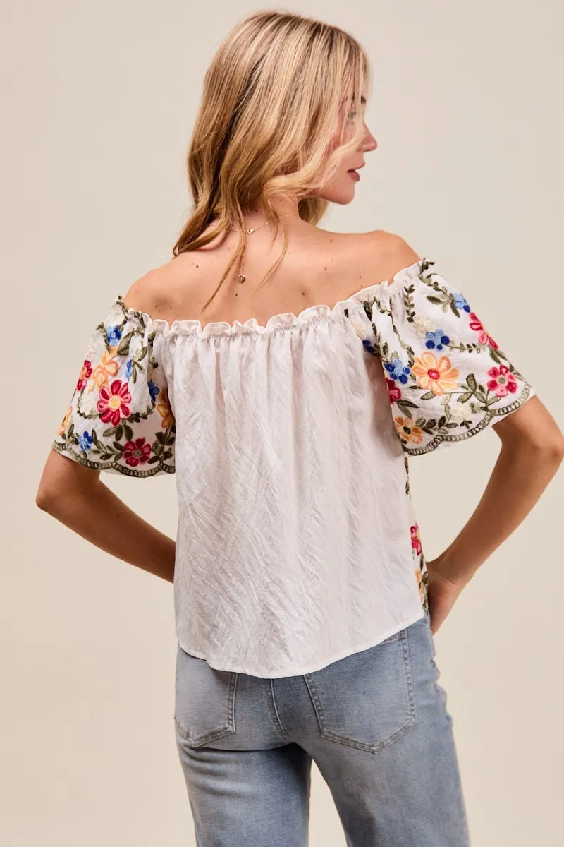 Kvinders Off The Shoulder Bluse Broderet Rayon