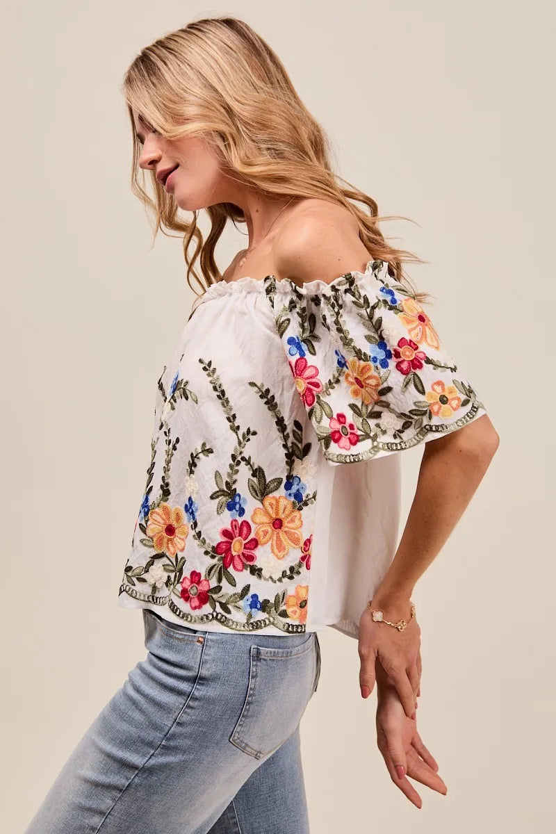 Kvinders Off The Shoulder Bluse Broderet Rayon