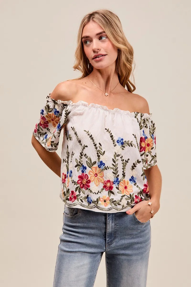 Kvinders Off The Shoulder Bluse Broderet Rayon