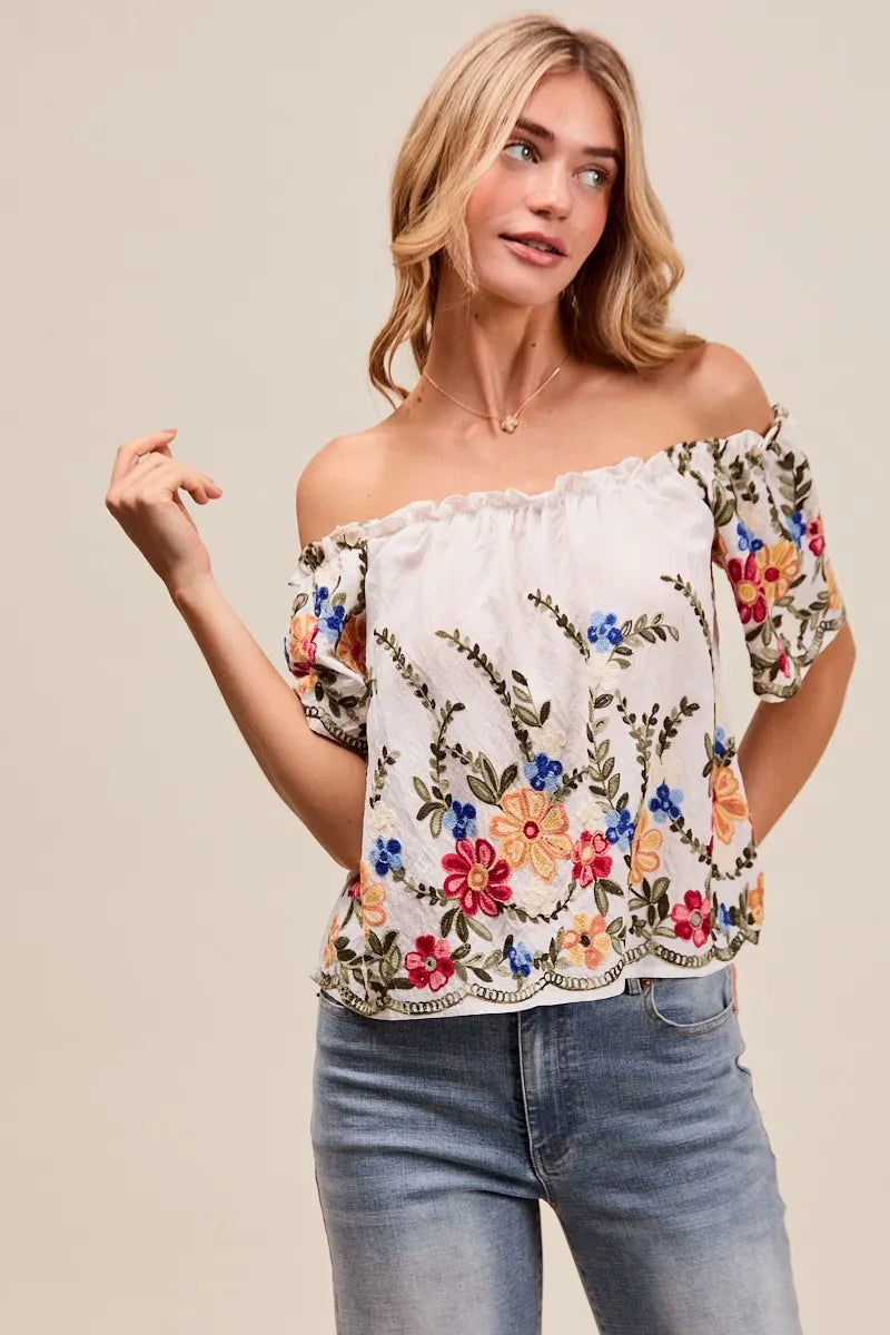 Kvinders Off The Shoulder Bluse Broderet Rayon